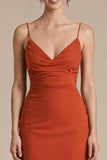 Orange Sheath Spaghetti Straps Maxi Dress