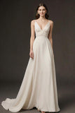 Ivory A-Line Spaghetti Straps Backless Evening Dress