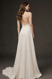 Ivory A-Line Spaghetti Straps Backless Evening Dress