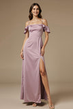 Light Purple Sheath Cold Shoulder Wedding Guest Dress With Slit