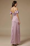 Light Purple Sheath Cold Shoulder Wedding Guest Dress With Slit