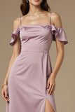 Light Purple Sheath Cold Shoulder Wedding Guest Dress With Slit