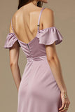Light Purple Sheath Cold Shoulder Wedding Guest Dress With Slit