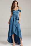Twilight High-Low Cold Shoulder A-Line Ruffled Formal Dress