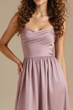Strapless Dusty Rose A-Line Backless Wedding Guest Dress