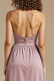 Strapless Dusty Rose A-Line Backless Wedding Guest Dress