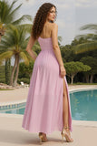 Light Pink One Shoulder A-Line Pleated Wedding Guest Dress With Slit