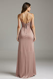 Desert Rose Sheath Spaghetti Straps Long Formal Dress With Slit