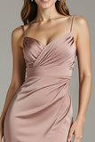 Desert Rose Sheath Spaghetti Straps Long Formal Dress With Slit