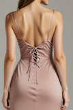 Desert Rose Sheath Spaghetti Straps Long Formal Dress With Slit