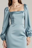 Light Blue Sheath Long Sleeve Formal Dress With Slit