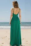 Green Spaghetti Straps Sheath Formal Dress With Slit