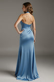 Sky Blue Halter Sheath Satin Bridesmaid Dress