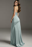 Mint Green Halter Sheath Maxi Dress With Slit