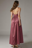 Burgundy Spaghetti Straps High-Low A-Line Wedding Guest Dress