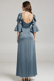 Dark Grey V-Neck Sheath Maxi Dress With Slit