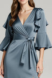 Dark Grey V-Neck Sheath Maxi Dress With Slit
