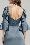 Dark Grey V-Neck Sheath Maxi Dress With Slit
