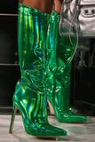 Sparkly Hot Pink Pointed Toe Stiletto High Heel Knee High Boots