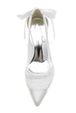 White Pointed Toe Block Heel Wedding Shoes With Bow