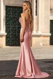 Mermaid Strapless Corset Blush Prom Dress With Beading