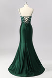 Dark Green Mermaid Corset Prom Dress With Slit
