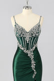 Dark Green Mermaid Corset Prom Dress With Slit