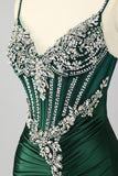 Dark Green Mermaid Corset Prom Dress With Slit