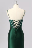Dark Green Mermaid Corset Prom Dress With Slit