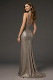 Sparkly Dark Silver Mermaid Formal Dress With Slit