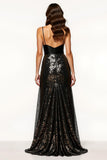 Sparkly Black Spaghetti Straps Long Formal Dress With Slit