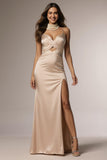 Champagne Cut-Out Mermaid Formal Dress With Slit