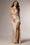 Champagne Cut-Out Mermaid Formal Dress With Slit