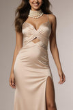 Champagne Cut-Out Mermaid Formal Dress With Slit