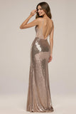 Sparkly Rose Golden Sheath Long Formal Dress With Slit