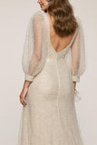 Gltter Ivory V-Neck Long Sleeve Formal Dress With Slit