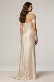 Off The Shoulder Champagne Ruched Sheath Formal Dress