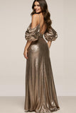 Sparkly Cold Shoulder Brown Sheath Long Formal Dress
