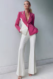 White Colorblock Nothched Lapel 2-Piece Women Suits
