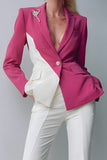 White Colorblock Nothched Lapel 2-Piece Women Suits