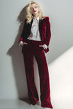 2-Piece Burgundy Velvet Peak Lapel Prom Suits