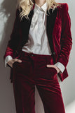2-Piece Burgundy Velvet Peak Lapel Prom Suits