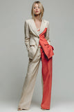 Khaki 2-Piece Peak Lapel One Button Colorblock Women Suits