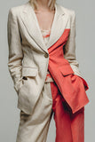 Khaki 2-Piece Peak Lapel One Button Colorblock Women Suits