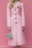 Pink Notched Lapel Single Breasted Long Sleeve Blazer Dress