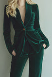 Dark Green Slim Fit 2-Piece Velevt Women Suits