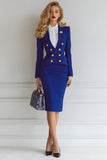 Royal Blue 2-Piece Double Breasted Pencil Mini Business Suits