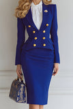 Royal Blue 2-Piece Double Breasted Pencil Mini Business Suits