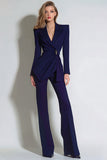 Dark Purple Notched Lapel Ruched 2-Piece Women Suits
