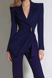 Dark Purple Notched Lapel Ruched 2-Piece Women Suits